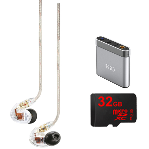 Shure SE425 Earphones w/ Detachable Cable & Formable Wire (Clear) FiiO A1 Amp Bundle