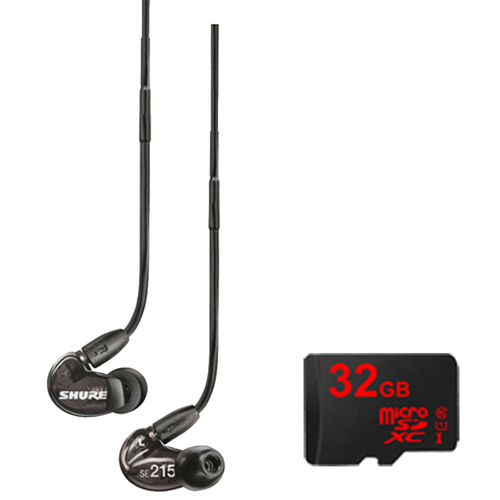Shure SE215 Sound Isolating Earphone w/ Dynamic MicroDriver & 32GB MicroSD Card, Black