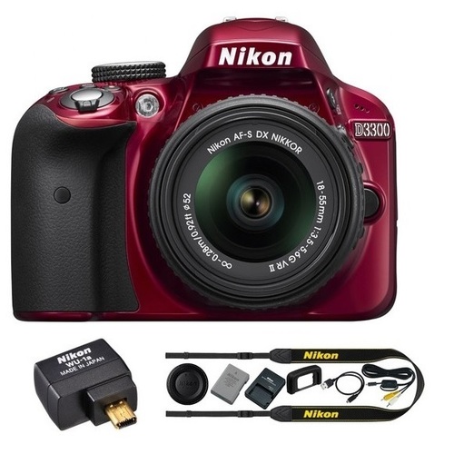 Nikon Refurbished D3300 24.2MP DSLR Camera w/ 18-55 VR II Lens Wifi Kit (Red)
