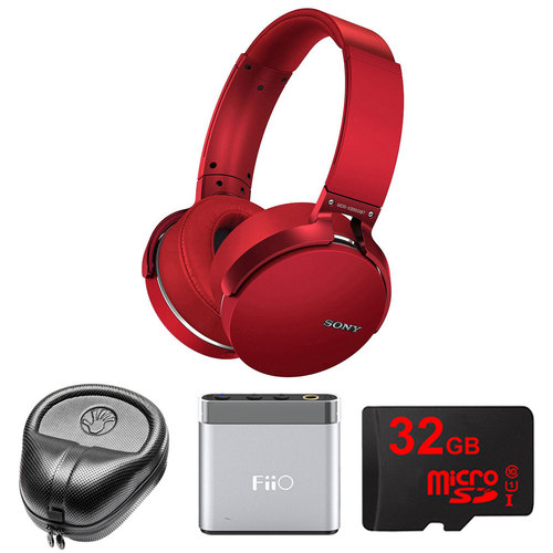 Sony Extra Bass Bluetooth Headphones - Red - MDRXB950BT/R w/ FiiO Amp. Bundle