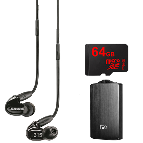Shure SE315 Earphones (Black) w/HD MicroDriver & Tuned BassPort, FiiO A3 Amp Bundle