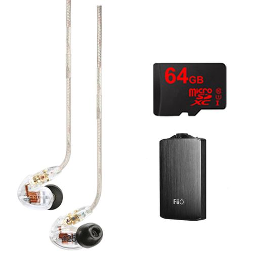 Shure SE425 Earphones (Clear) w/Detachable Cable & Formable Wire, FiiO A3 Amp Bundle
