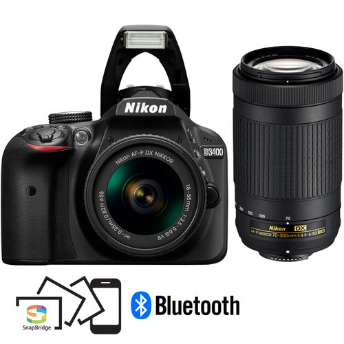 Nikon Refurbished D3400 24.2MP DSLR Camera with 18-55mm VR and 70-300mm Lenses