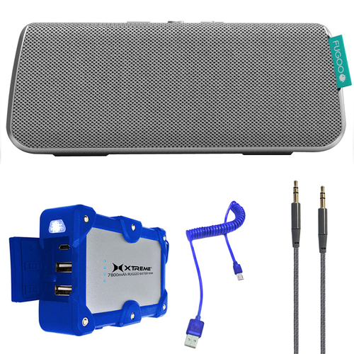 Fugoo Style Portable Waterproof Bluetooth Speaker  Silver w/ Power Bank Charger Bundle