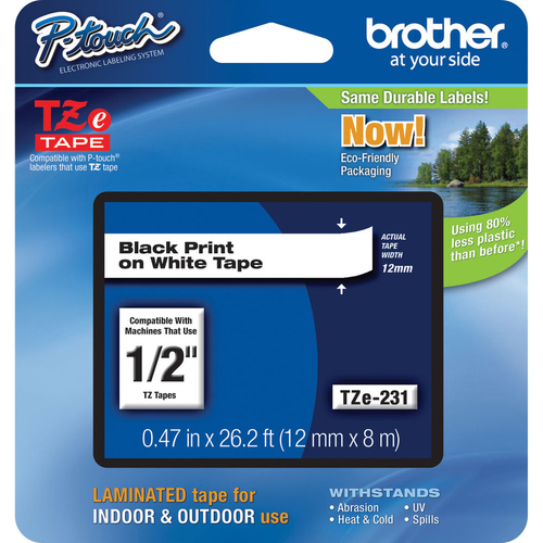 Brother Black on White 1 2` Tape - TZE-231