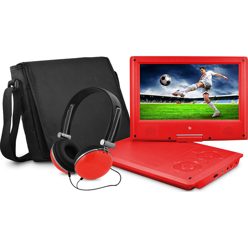 Ematic 9` DVD Red Player Bundle with Matching Headphones and Bag - EPD909RD