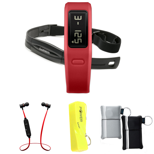 Garmin Vivofit Fitness Band Bundle with Heart Rate Monitor (Red) w/ Power Bank Bundle