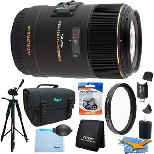Sigma 105mm F2.8 EX DG OS HSM Macro Lens for Canon EOS DSLR (258-101) Lens Kit Bundle