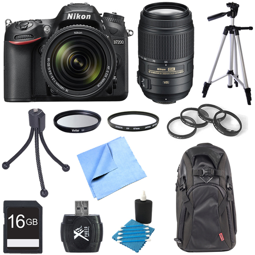 Nikon D7200 DX-format Black Digital SLR Camera w/ 18-140mm and 55-300mm VR Lens Bundle