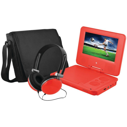 Ematic 7` Swivel Red Portable DVD Player with Matching Headphones and Bag - EPD707RD
