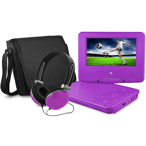 Ematic 7` Swivel Portable DVD Player with Headphones and Bag in Purple - EPD707PR