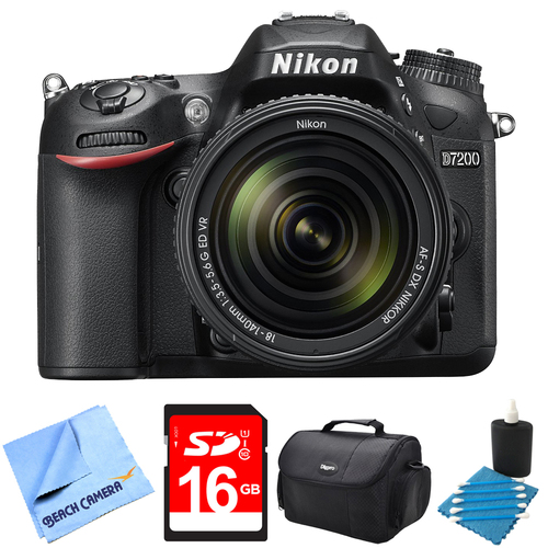 Nikon D7200 DX-format Black Digital SLR Camera Kit w/ 18-140mm VR Lens 16GB Bundle