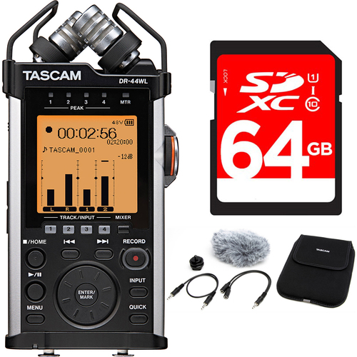 Tascam Portable Recorder with XLR and Wi-fi DR-44WL Accessory Pack Bundle