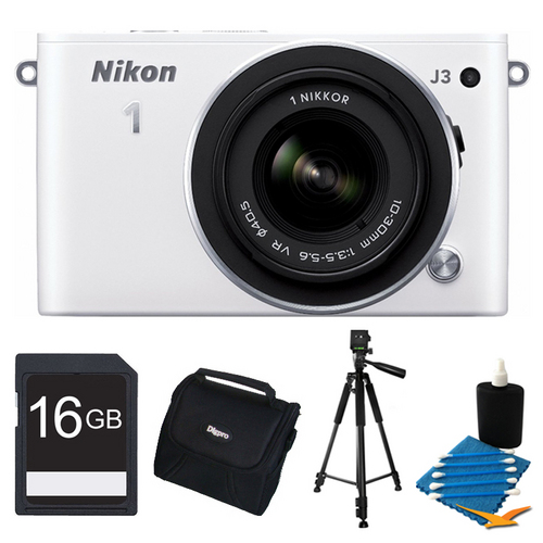 Nikon 1 J3 14.2MP White Digital Camera with 10-30mm VR Lens 16GB Bundle
