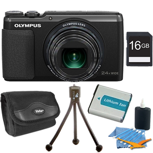 Olympus Stylus SH-50 iHS 16MP 24x Wide / 48x SR Zoom HD Digital Camera Black 16 GB Kit