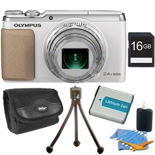 Olympus Stylus SH-50 iHS 16MP 24x Wide / 48x SR Zoom HD Digital Camera White 16 GB Kit