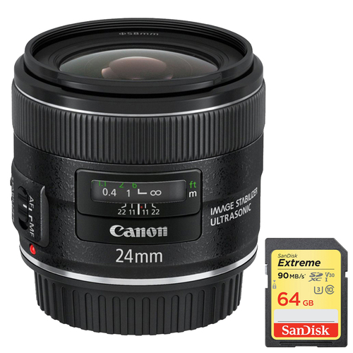Canon EF 24mm f/2.8 IS USM with Sandisk 64GB Memory Card