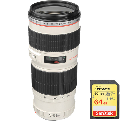 Canon EF 70-200mm F/4.0 L USM Lens with Sandisk 64GB Memory Card