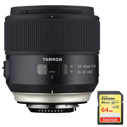 Tamron SP 35mm f/1.8 Di VC USD Lens for Nikon Mount (AFF012N-700) w/ 64GB Memory Card