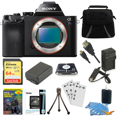 Sony ILCE-7S/B a7S Full Frame Camera 64GB SDXC Card & Battery Bundle