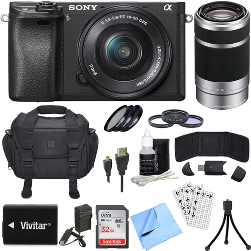 Sony ILCE-6300 a6300 4K Mirrorless Camera w/ 16-50mm + 55-210mm Zoom Lens Bundle