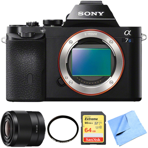 Sony ILCE-7S/B a7S Full Frame Mirrorless Camera 28mm Prime Lens Bundle