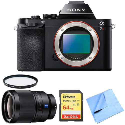 Sony A7R (Alpha 7R) Interchangeable Lens Camera Body 35mm Prime Lens Bundle