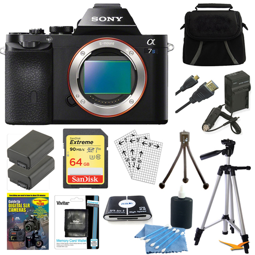 Sony ILCE-7S/B a7S Full Frame Camera w/ 64GB SDXC Cards & 2 Batteries Bundle