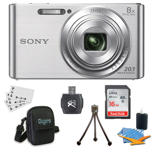Sony DSC-W830 Cyber-shot Silver Digital Camera 16GB & Card Reader Bundle