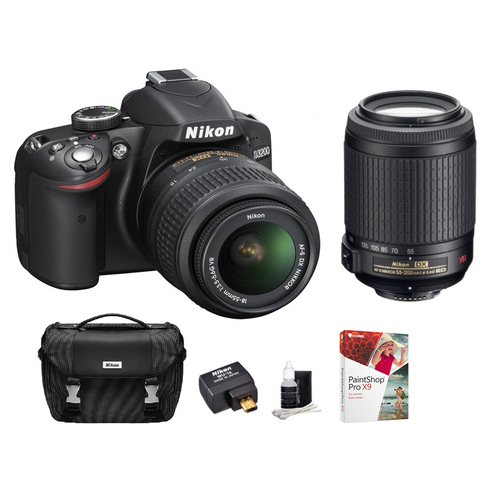 Nikon Refurbished D3200 24.2MP D-SLR w/ 18-55 & 55-200 VR Lenses, WiFi Adapter & Case