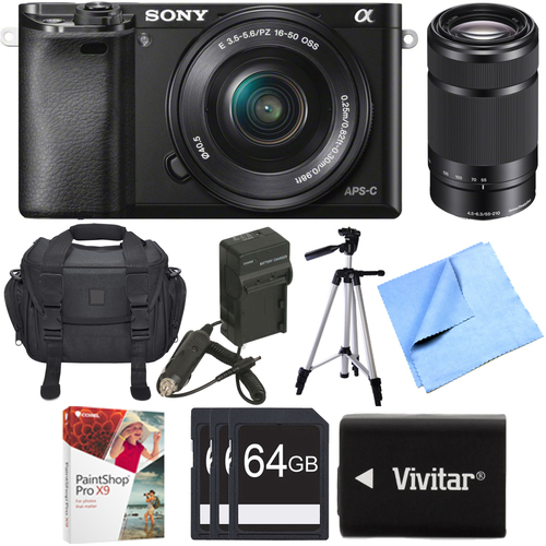 Sony Alpha a6000 24.3MP Mirrorless Camera w/ 16-50mm and 55-210mm Lenses Bundle Deal
