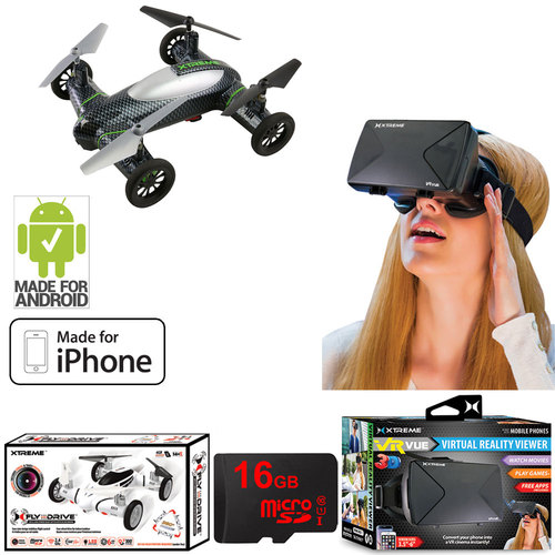 Xtreme Fly + Drive Air + Land Carbon-Fiber Quadcopter Drone w/ HD Camera + VR Bundle