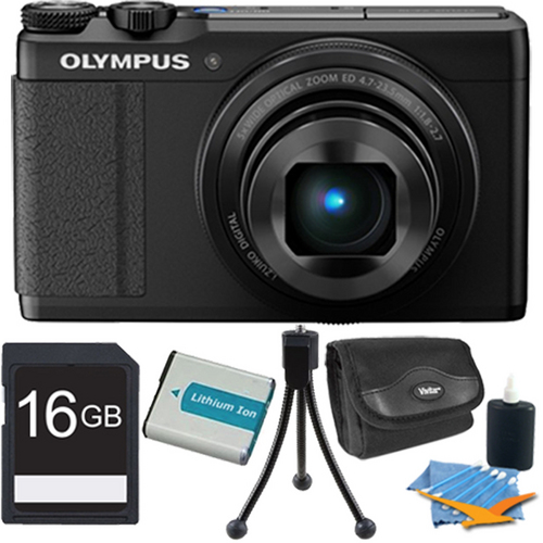 Olympus XZ-10 12MP Digital Camera f1.8 Lens 3` Touch LCD 1080p Video - Black 16 GB Kit