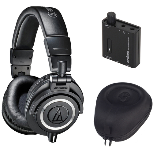 Audio-Technica ATH-M50X Professional Studio Black Headphones w/ Case + Indigo Amp Bundle