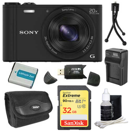 Sony Cyber-shot DSC-WX350/B Black Digital Camera 32GB Bundle