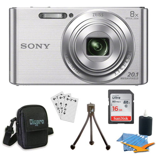 Sony DSC-W830 Cyber-shot Silver Digital Camera 16GB Bundle