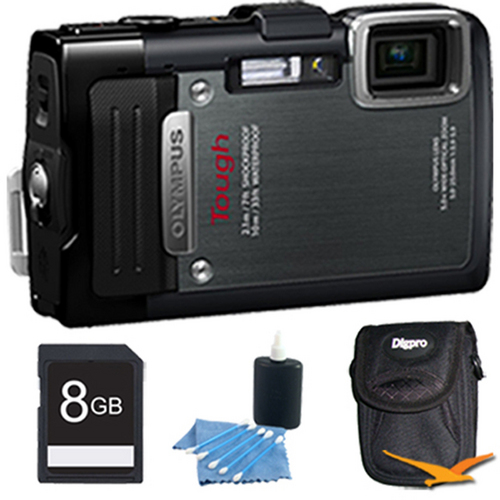 Olympus TG-830 iHS STYLUS Tough 16 MP 1080p HD Digital Camera Black 8GB Kit