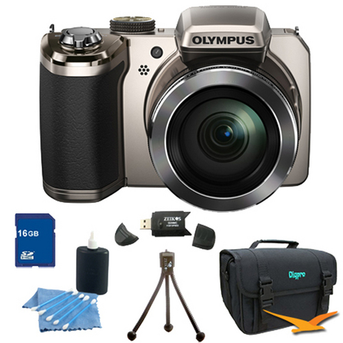 Olympus SP-820UZ 14 Megapixel 40x Zoom Digital Camera Silver 16GB Bundle