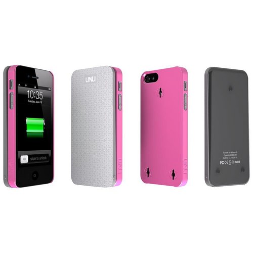 uNu Ecopak iPhone 5 Case -Snap-on Case and Detachable Battery (Silver/Pink)
