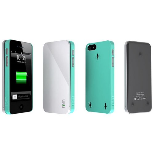 uNu Ecopak iPhone 5 Case -Snap-on Case and Detachable Battery (White/Blue)