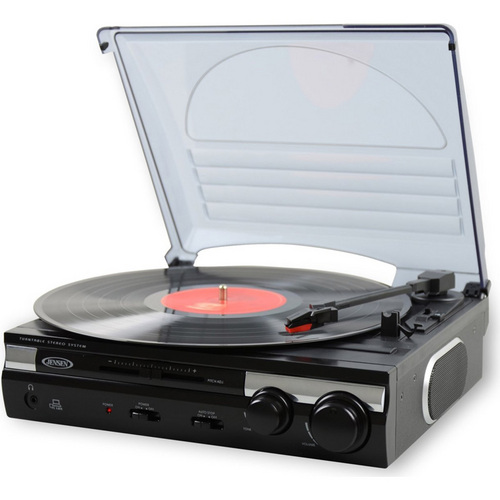 Jensen JTA-230 3-Speed Stereo Turntable with Built-in Speakers and Speed Adjustment