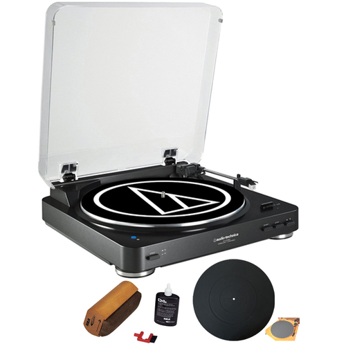 Audio-Technica Wireless Belt-Drive Stereo Turntable w/ RCA D4+ Vinyl Record Cleaner, Black