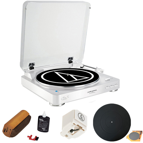 Audio-Technica Fully Automatic Wireless Belt-Drive Stereo Turntable - White w/ Cleaning Kit