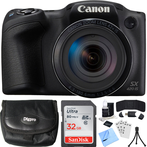 Canon PowerShot SX420 IS 20MP Black Digital Camera & 42x Optical Zoom 32GB Card Bundle