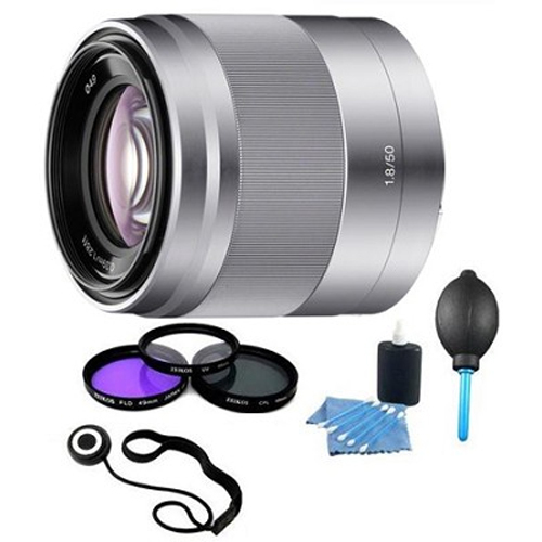 Sony SEL50F18 - 50mm f/1.8 Telephoto E-Mount Lens with Filters and More