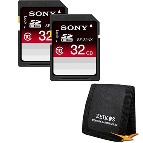 Sony 32 GB Secure Digital High Capacity (SDHC) Memory Card - Class 10 2 Pack w Wallet