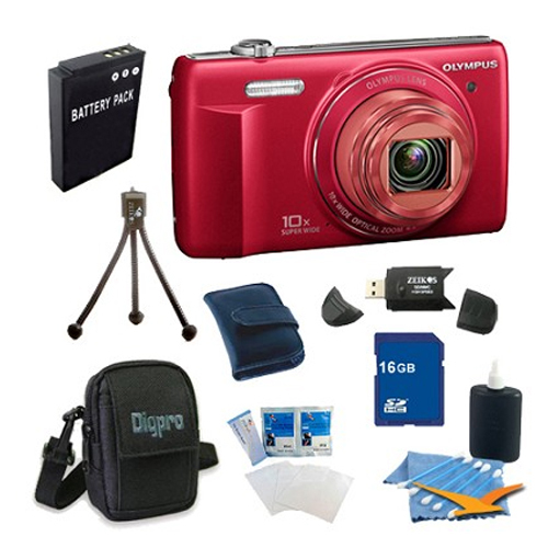 Olympus 16 GB Kit VR-340 16MP 10x Opt Zoom 3-inch LCD Digital Camera - Red