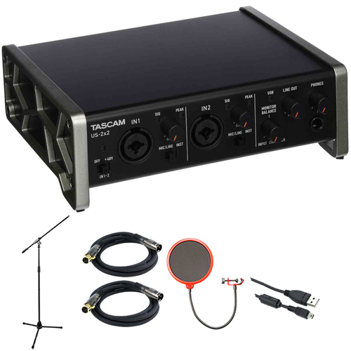 Tascam 2-in/out Audio/MIDI Interface w/ HDDA Mic Preamps iOS + Studio Bundle