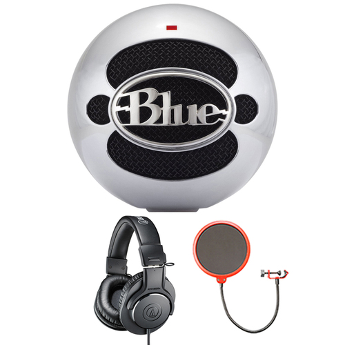 BLUE MICROPHONES Snowball USB Microphone Aluminum w/ Headphone Bundle