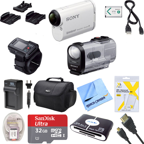 Sony HDR-AS200VR/W Action Cam Kit with Live View Remote Deluxe Bundle